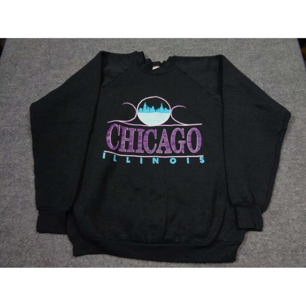 Vintage 90s Chicago Sweatshirt Mens XL Black City Skyline Usa Made Fruit of Loom